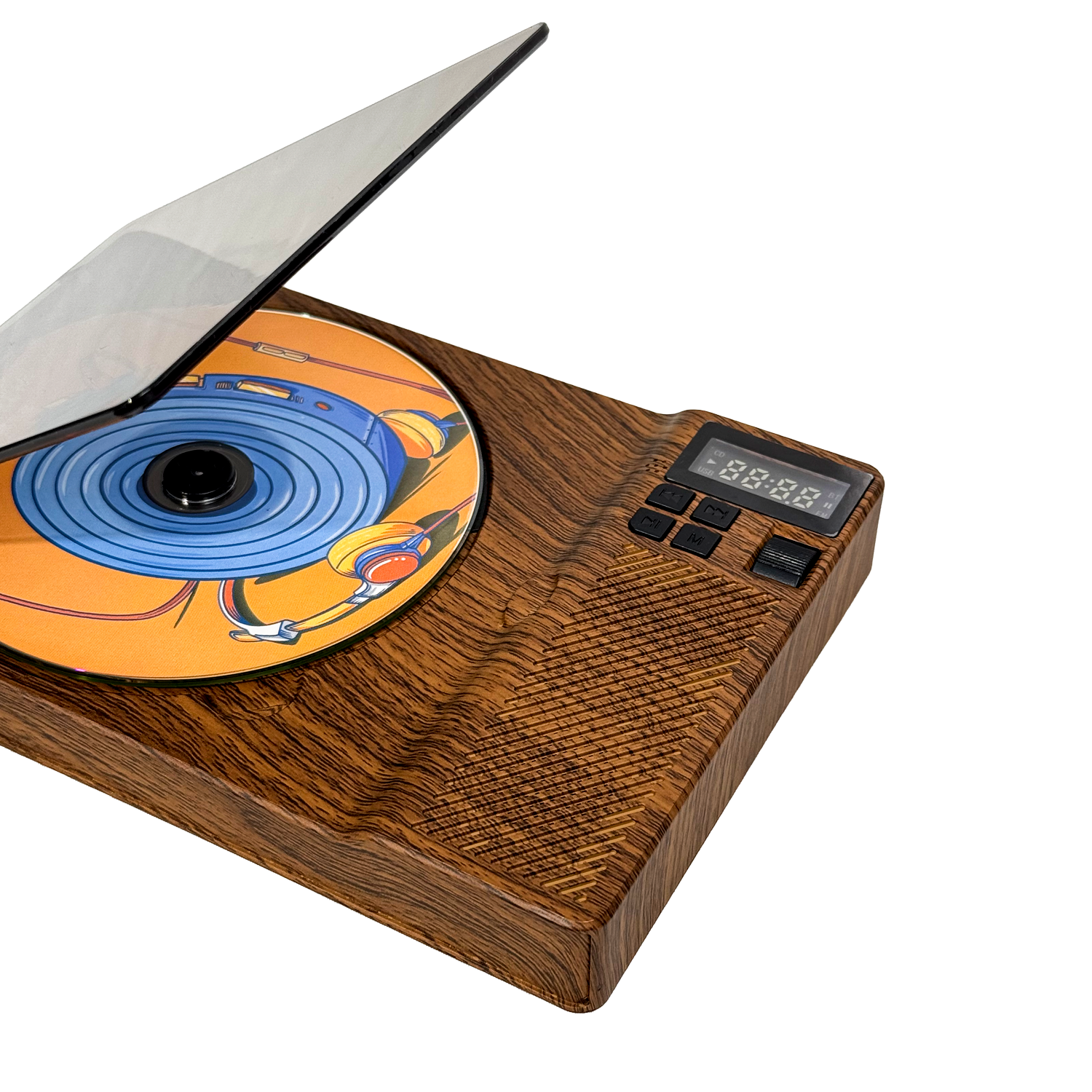 SchwayShop Vintage Wood Grain CD Player with Built-in Speakers