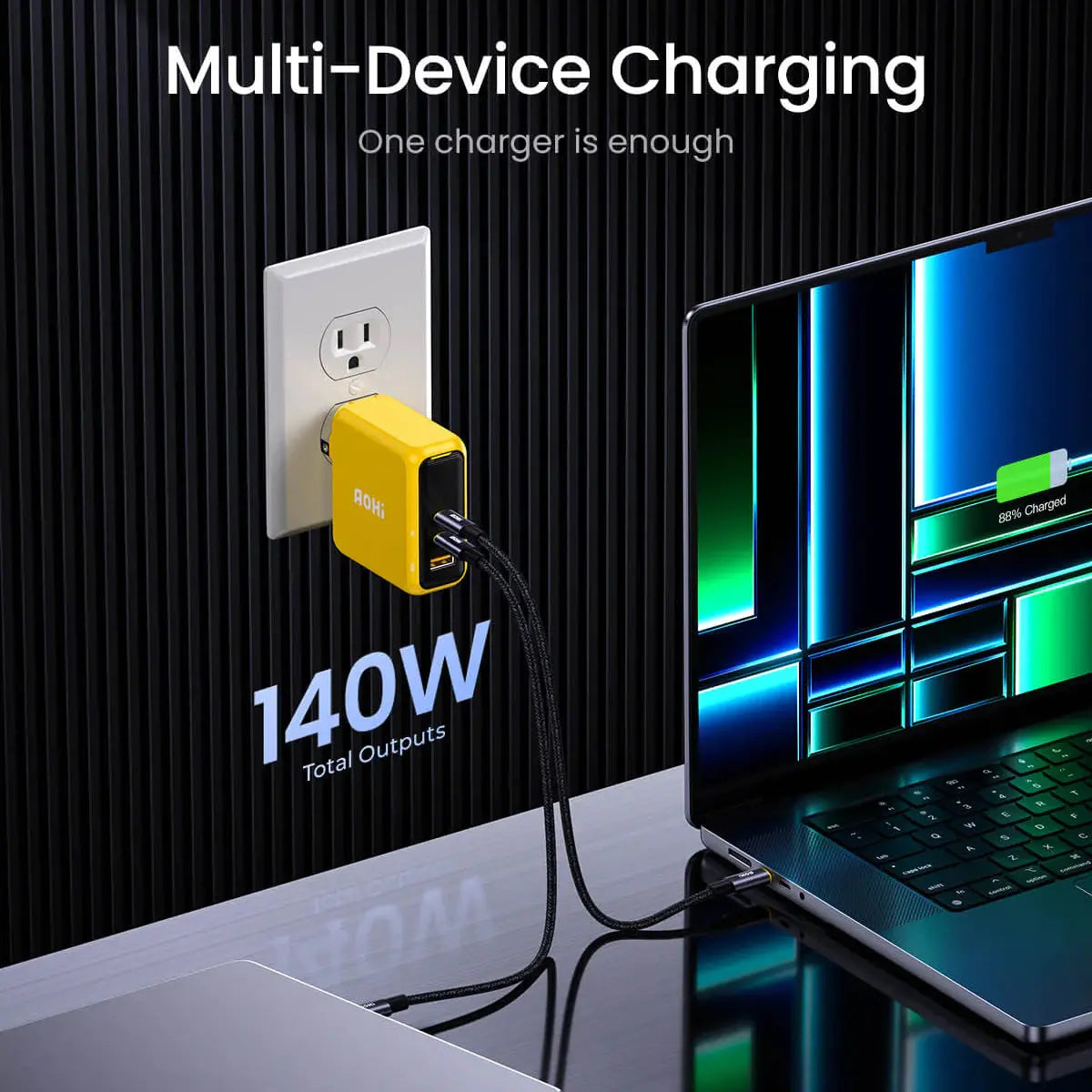 AOHI Magcube PD3.1 140W 3-Port USB-C & USB-A Fast Charger2