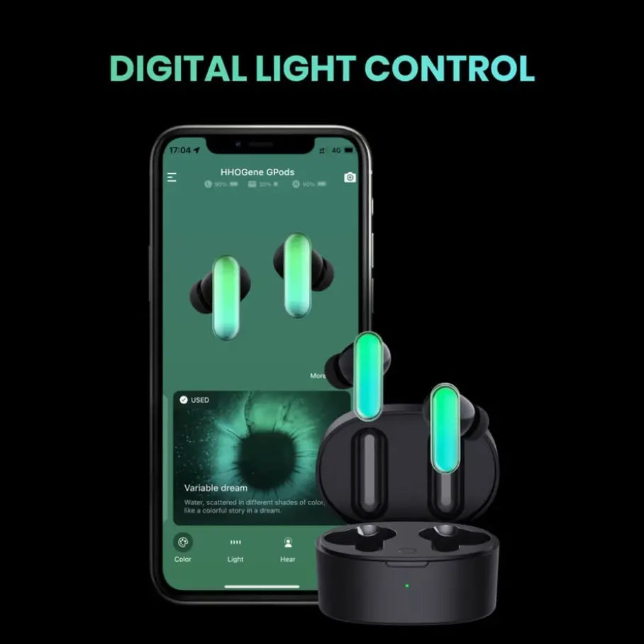 The earbuds with light control and detachable shells. Over 300000 color combination for you to customize your earbuds with your style.