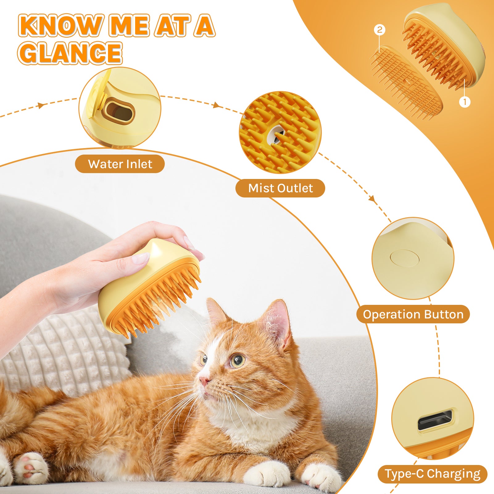 WaGrin Tame Fur Pet Spray Mist Brush: Grooming & Massage Tool for Furry Friend - SchwayShop