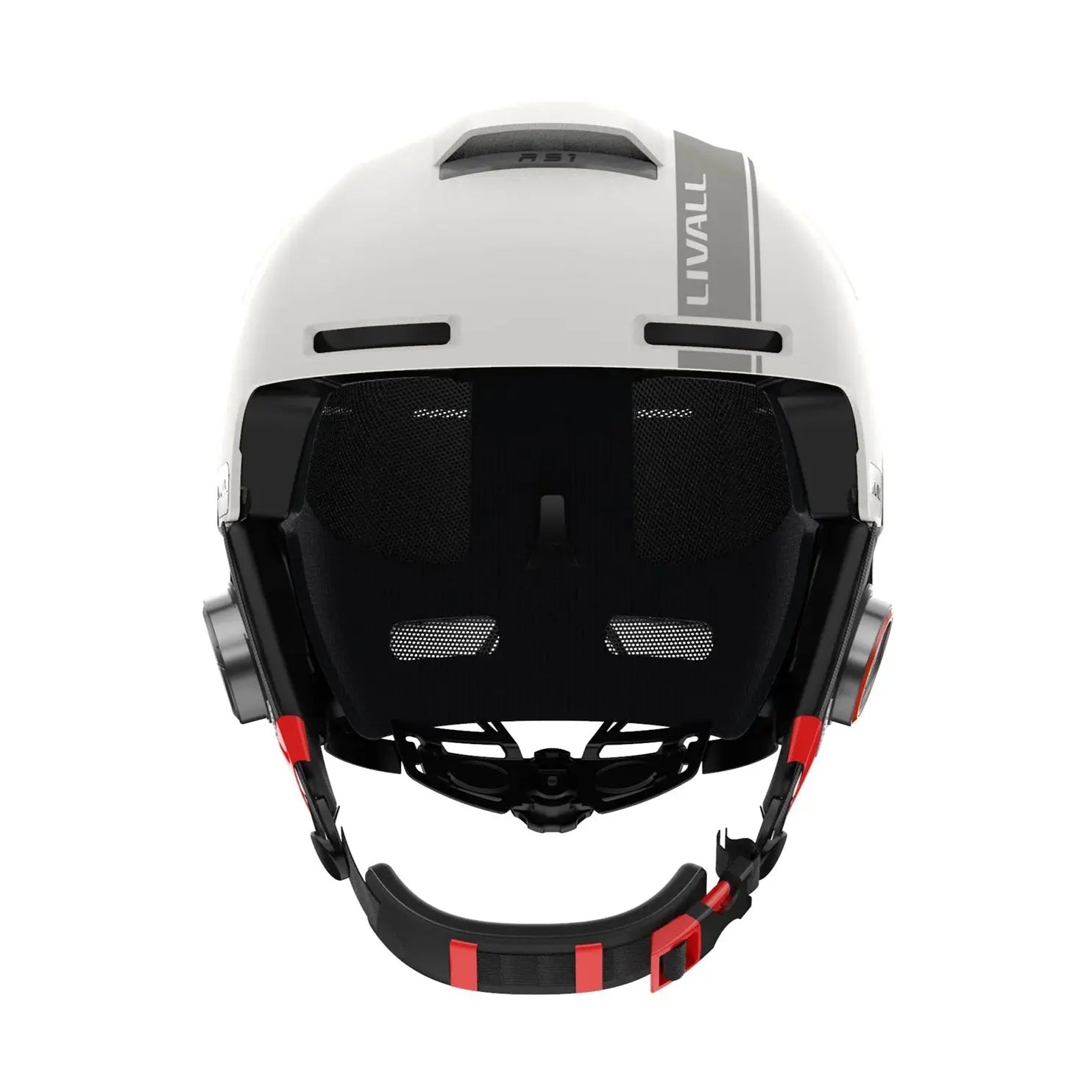 LIVALL RS1 smart ski helmet with integrated Bluetooth speakers, PTT walkie-talkie, built-in denoising microphone, live location sharing, fall detection, and impact protection for a safer and more connected skiing experience.