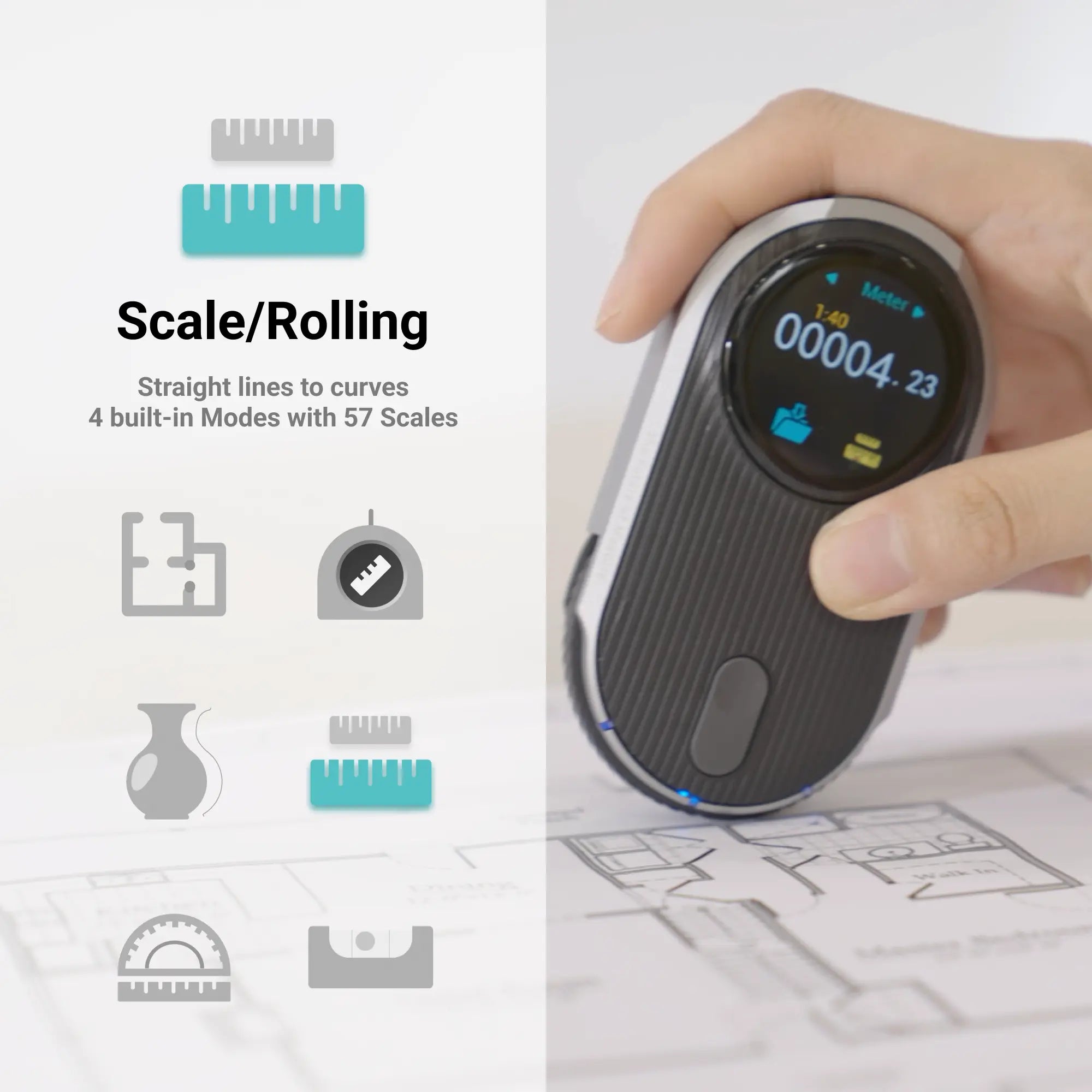 HOZO MEAZOR 3D offers highly accurate measurements and versatile modes for various applications. With built-in Bluetooth connectivity to transfer data to mobile devices and apps. The device includes 2D floor plan scanning, Rolling measurer and laser distance measurer and much more capabilities. Its user-friendly interface, durability, and compact design make it convenient for users.