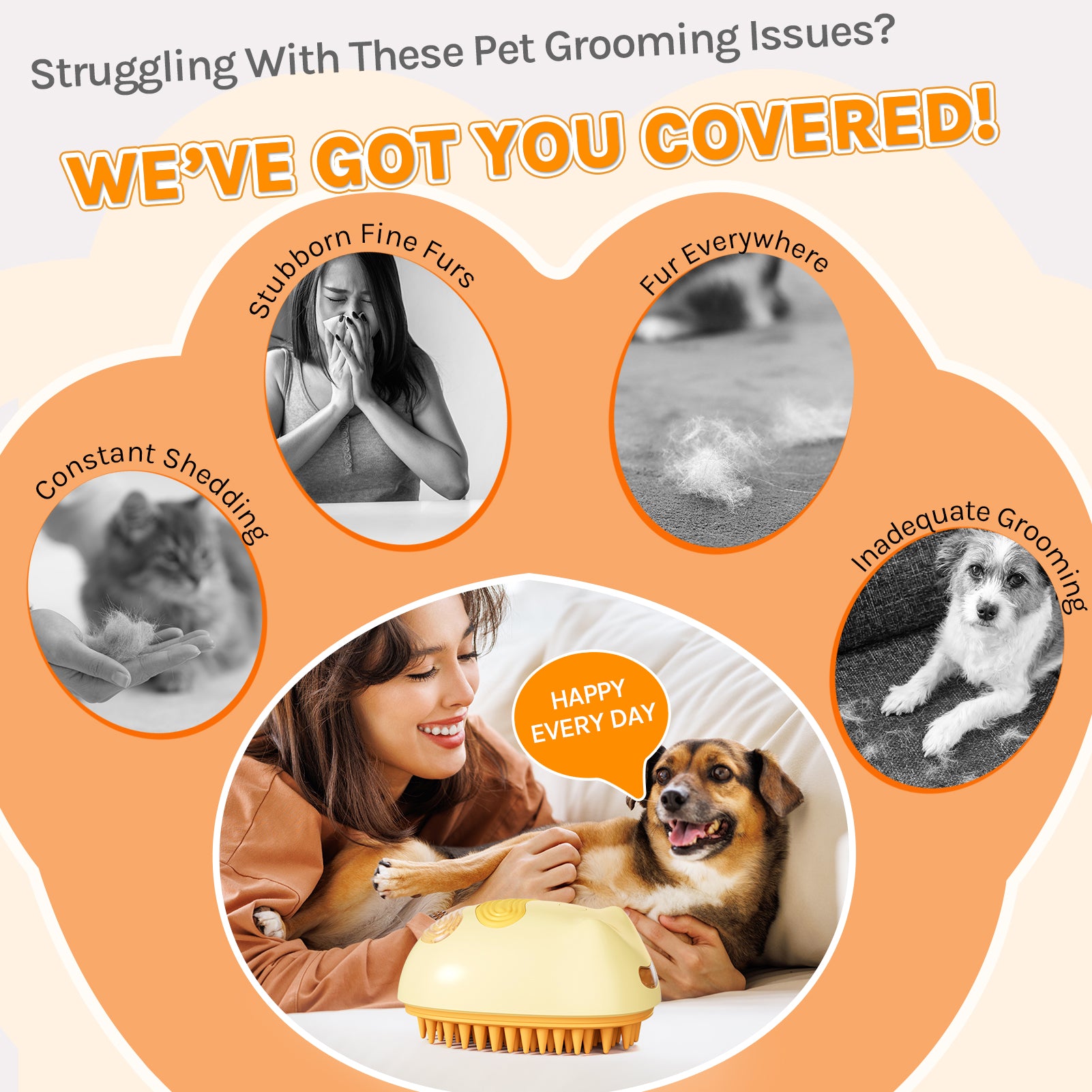WaGrin Tame Fur Pet Spray Mist Brush: Grooming & Massage Tool for Furry Friend - SchwayShop