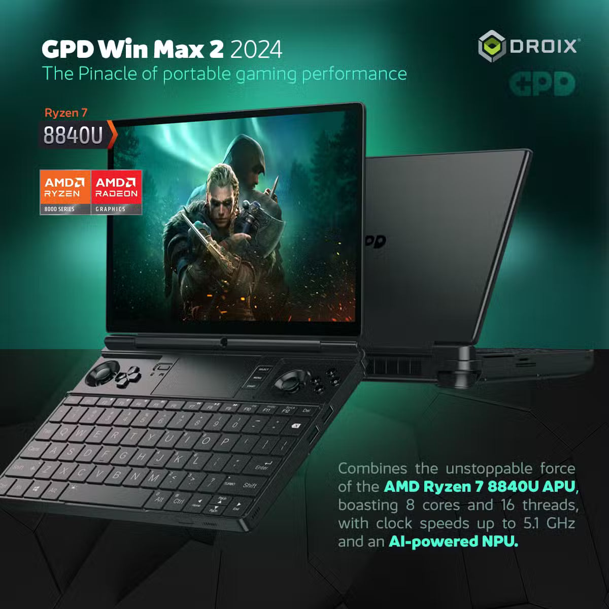 GPD WIN MAX 2 (2025) Full-screen Handheld Gaming Laptop- AMD Ryzen™ AI 9 HX 370, WiFi 6E & Bluetooth 5.3 Support