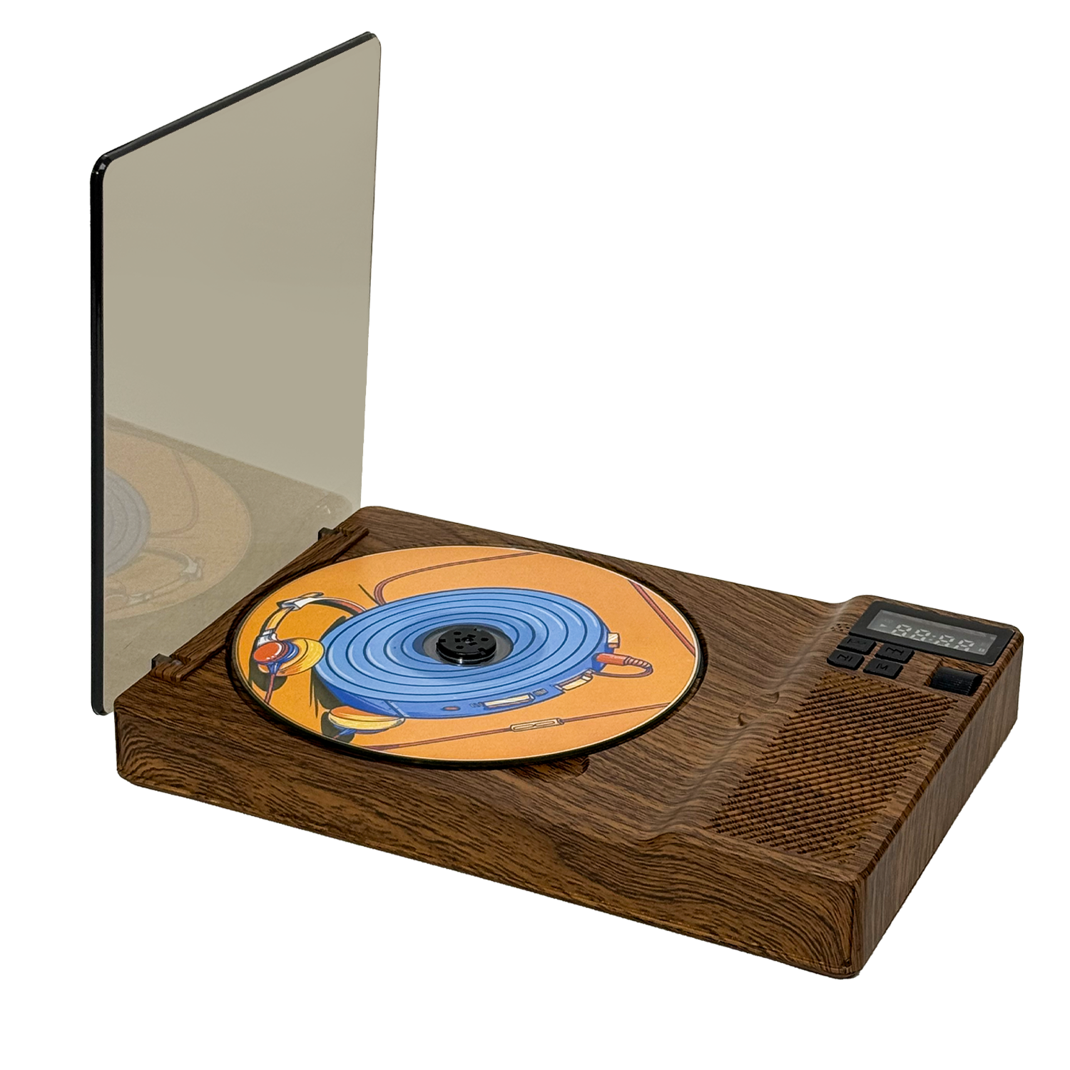 SchwayShop Vintage Wood Grain CD Player with Built-in Speakers