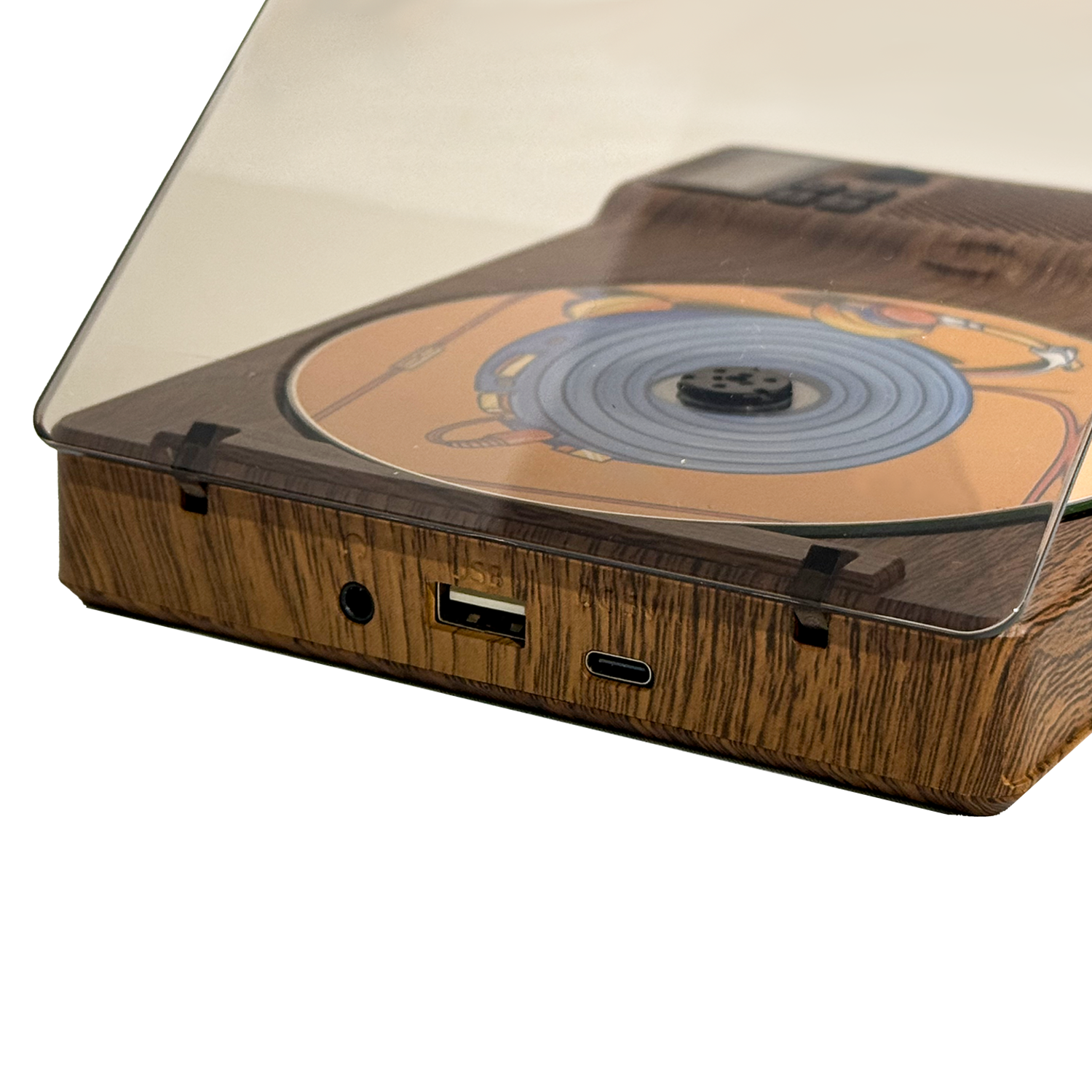 SchwayShop Vintage Wood Grain CD Player with Built-in Speakers