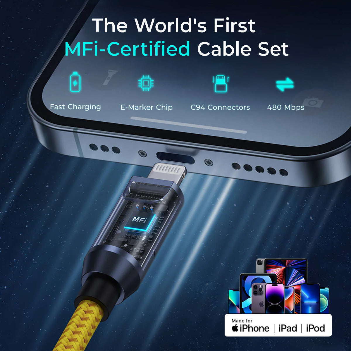 AOHI Charging Cable Set with USB-C & Lightning PD3.0 Compatibility for Fast Charge8