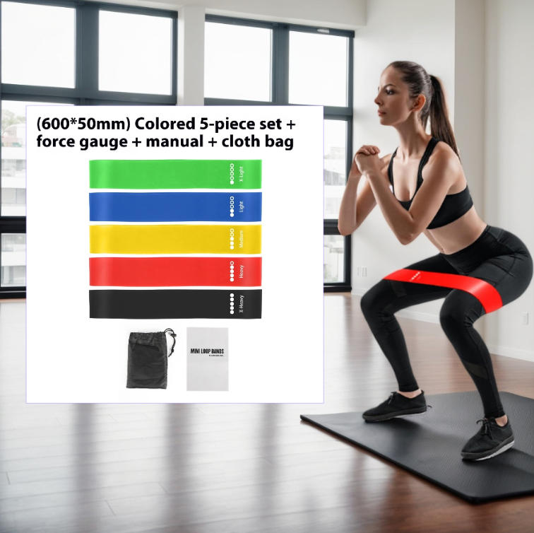 SchwayShop 5-Pack Resistance Loop Bands with Guide & Bag for Pilates & Fitness