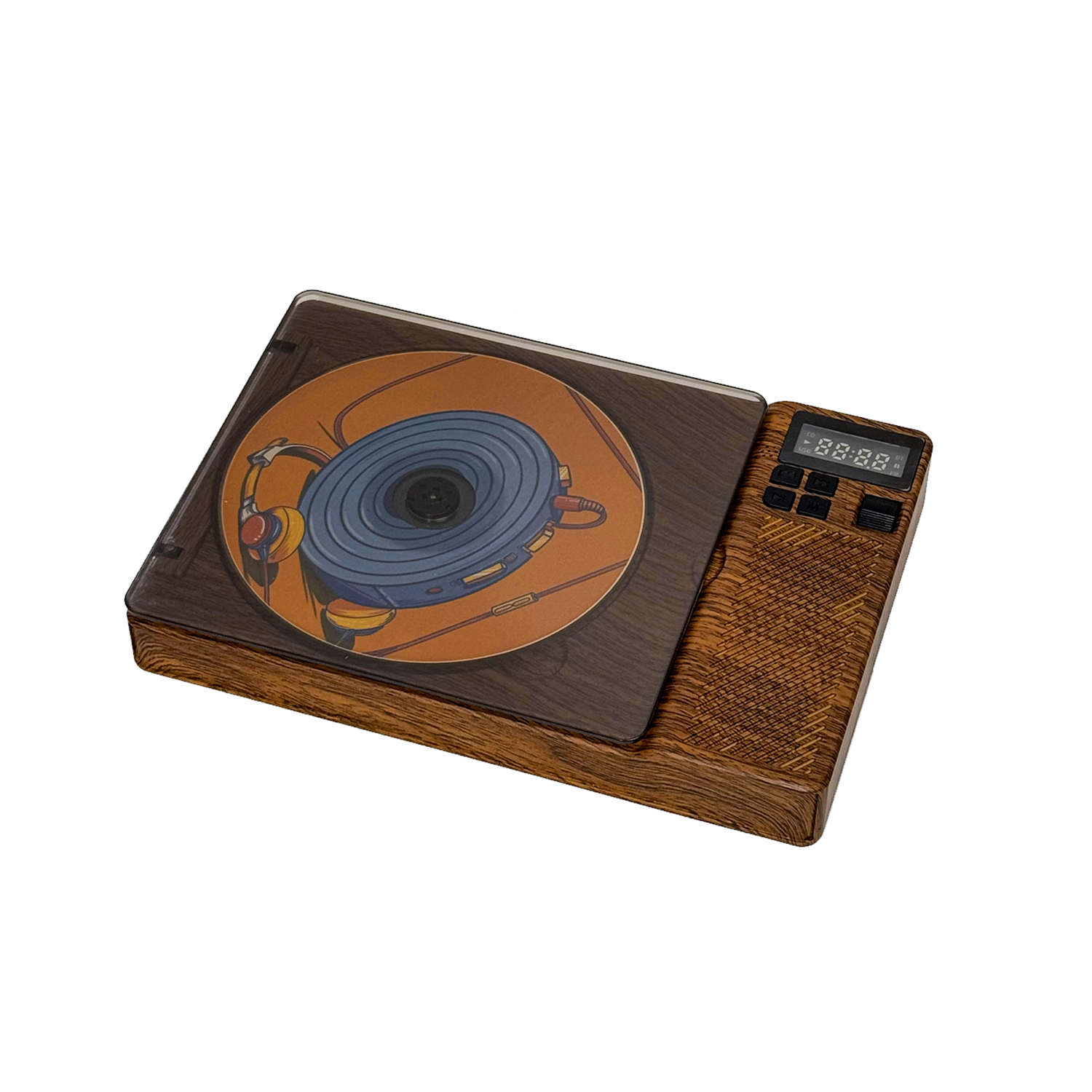 SchwayShop Vintage Wood Grain CD Player with Built-in Speakers