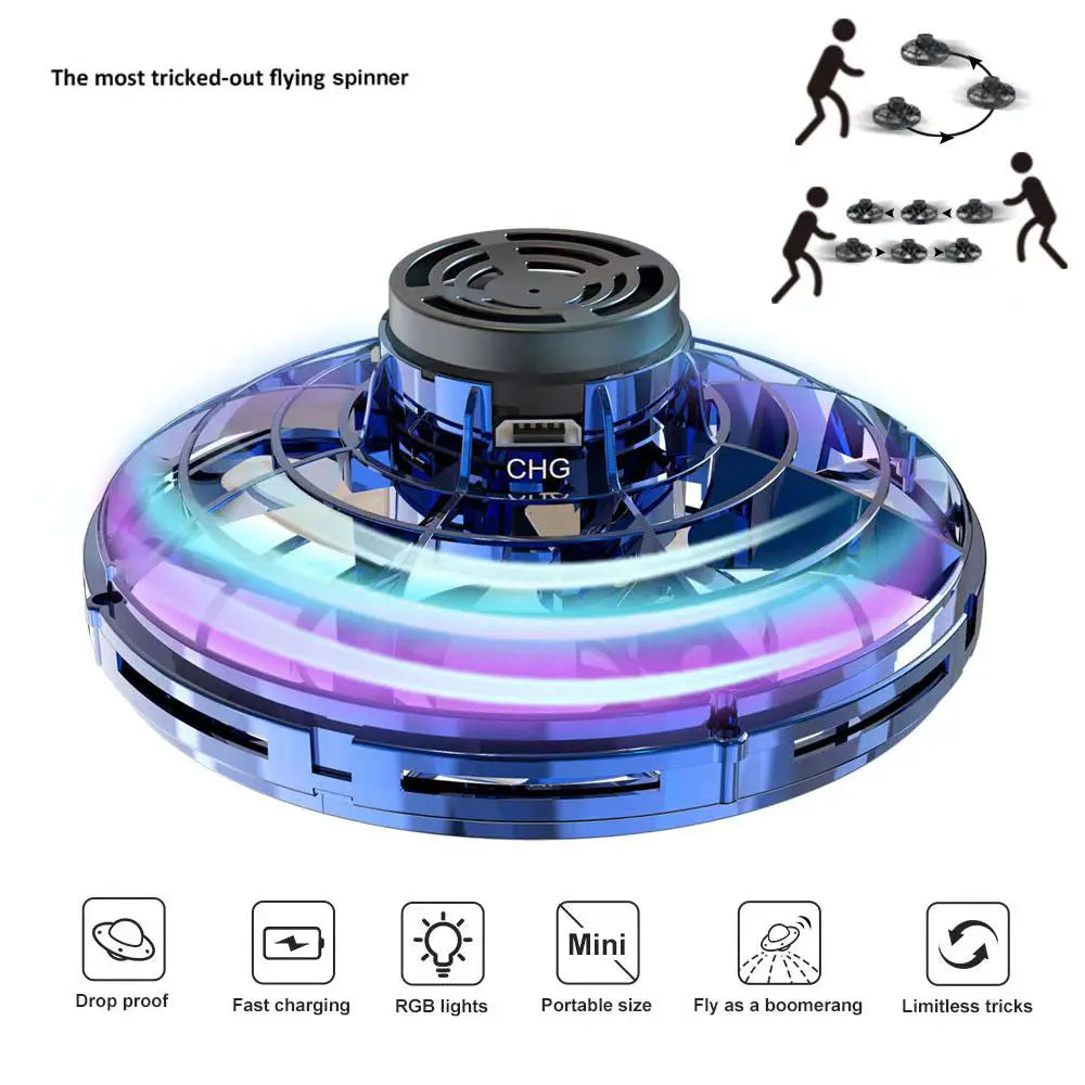 Flying Spinner Mini Hand Drone with 360-degree rotating and colorful lights3